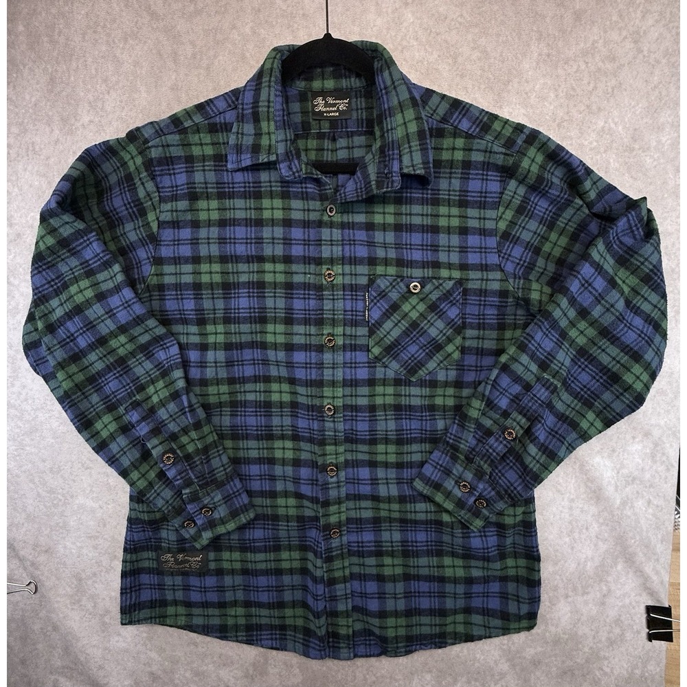 Vermont Flannel Co Mens XL Button Up Shirt Blue Green Plaid Cotton USA Heavy - Picture 2 of 11